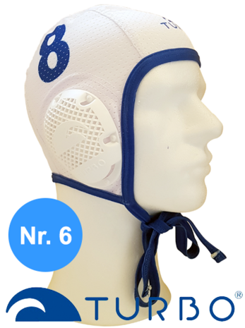 Turbo waterpolocap New Generation wit nr. 6