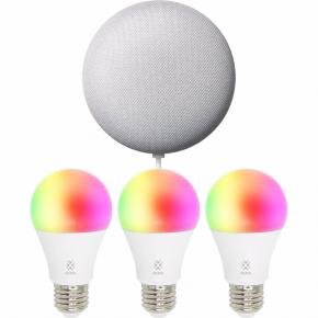 WOOX R1000 Smart Speaker Kit 3x R4553 + 1x Google Nest Mini Chalk [RGB LED Bulb, E27, 7W, 600LM]
